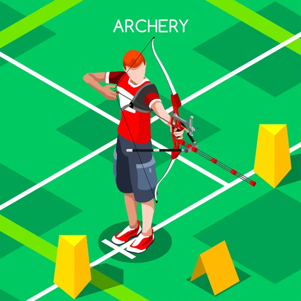 Archery Player Summer Games Icon Set.3D Isometric Archery Player