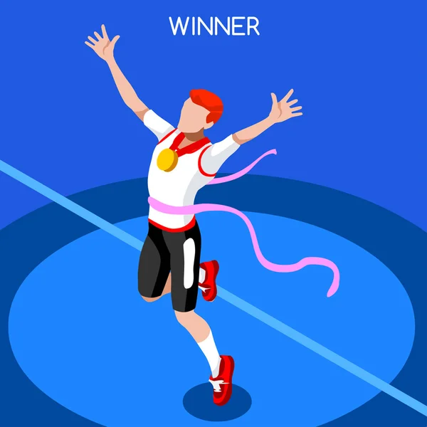 Olympic Rio Brasil 2016 Running Winning Man Atletismo Juegos de Verano Conjunto de iconos. Win Concept.3D Isométrico Win Runner Athlete.Sport de Atletismo Competencia Deportiva. — Vector de stock