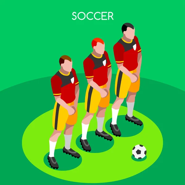 Soccer Player Athlete Summer Games Icon Set.3D Isometric Soccer Team Barrier Players.Sporting International Competition Championship.Sport Soccer Infographic Football — Stock Vector