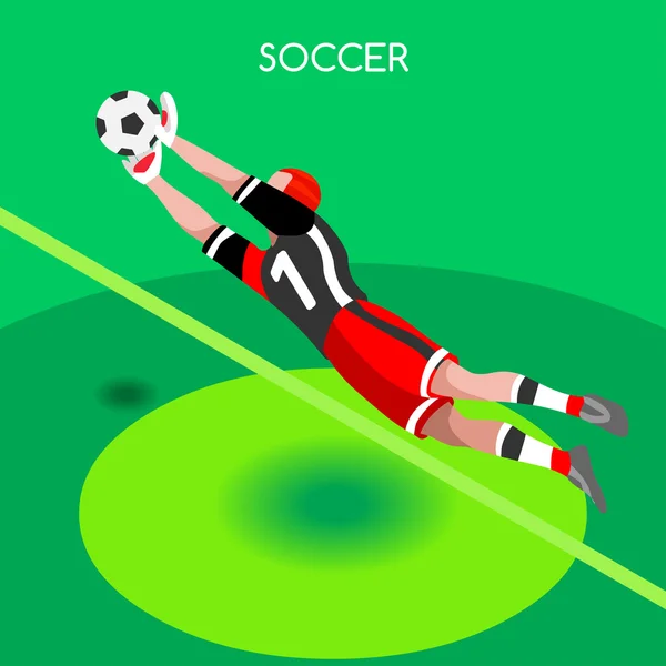 Voetbalkeeper blok. Voetbalspeler atleet zomer games icon set. 3D Isometrische voetbalwedstrijd keeper save. Sporting International Competition Championship. sport voetbal — Stockvector