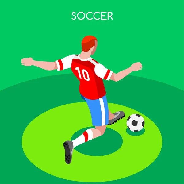 Fútbol Striker Jugador Atleta Juegos de Verano Icon Set.3D Campo Isométrico Partido de Fútbol y Jugadores.Campeonato de Competencia Internacional Deportiva. — Archivo Imágenes Vectoriales