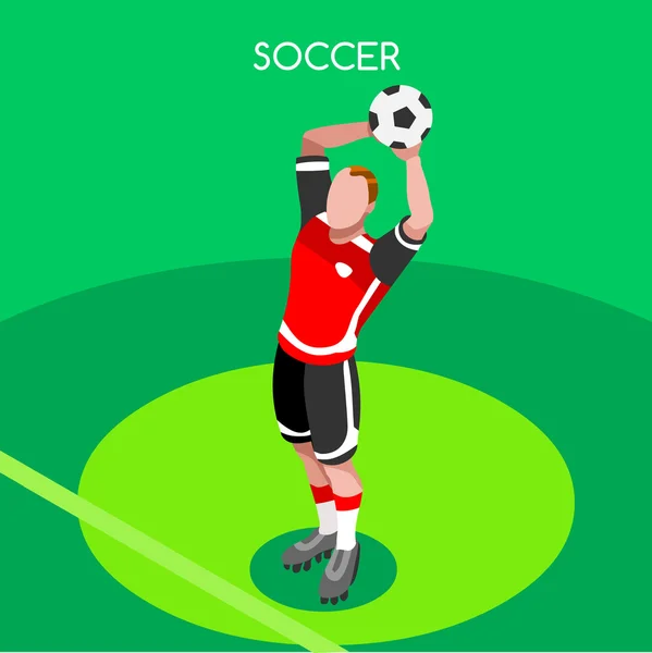 Voetbal gooien speler atleet zomer games icon set. 3D Isometrische veld voetbalwedstrijd en spelers. Sporting International Competition Championship. sport voetbal infographic voetbal — Stockvector