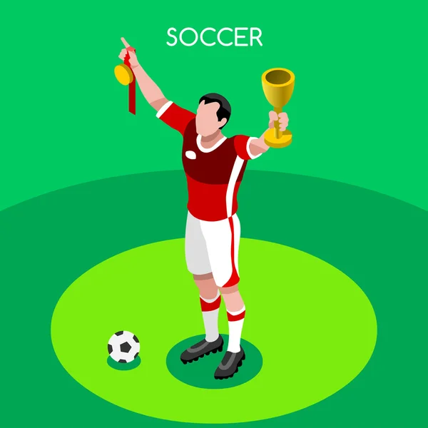 Soccer Winner Player Athlete Summer Games Icon Set.3D Isometric Soccer Winer Team Players.Sporting International Competition Championship. Infographic Football Vector Illustration. — Stock Vector