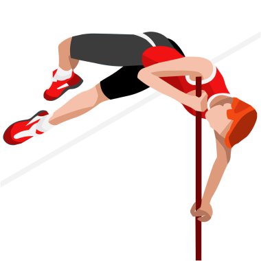 Olimpiyatlar Atletizm Sırıkla Atlama Yaz Oyunları Simge Seti.3d İzometrik Atlet.Sporting Şampiyonası Uluslararası Atletizm Yarışması.Olimpiyatlar Spor Infografik Sırıkla Atlama Atletizm Yüksek Atlama Vektör İllüstrasyon