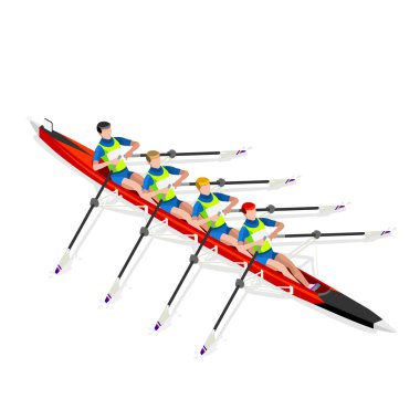 Olimpiyatlar Kano Kürek Dörtlü Sculls Yaz Oyunları Simge Seti.3d Izometrik Kanocu Paddler.Rowing Kano Dörtlü Sculls Spor Yarışması Race.Olympics Spor Infografik Kano Kürek Vektör İllüstrasyon
