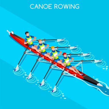 Olimpiyatlar Kano Kürek Dörtlü Sculls Yaz Oyunları Simge Seti.3d Izometrik Kanocu Paddler.Rowing Kano Dörtlü Sculls Spor Yarışması Race.Olympics Spor Infografik Kano Kürek Vektör İllüstrasyon