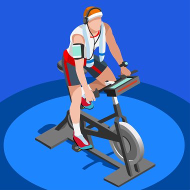 Egzersiz BisikletI İplik Fitness Class.3d Düz Izometrik İplik Fitness Bike. Gym Class Egzersiz Bisiklet kapalı egzersiz bisikletspor fitness ekipmanları. Bisiklet Vektör Görüntü için Gym Bike.