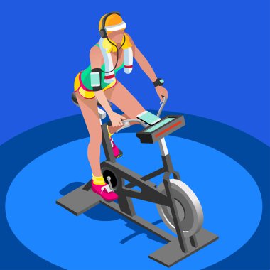 Egzersiz BisikletI İplik Fitness Class.3d Düz Izometrik İplik Fitness Bike. Gym Class Egzersiz Bisiklet kapalı egzersiz bisikletspor fitness ekipmanları. Bisiklet Vektör Görüntü için Gym Bike.