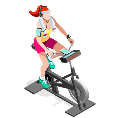 Egzersiz BisikletI İplik Fitness Class.3d Düz Izometrik İplik Fitness Bike. Gym Class Egzersiz Bisiklet kapalı egzersiz bisikletspor fitness ekipmanları. Bisiklet Vektör Görüntü için Gym Bike.