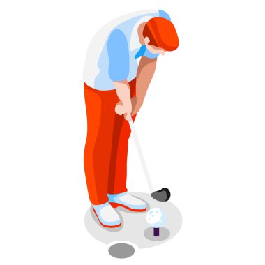 Olimpiyatlar Golf Yaz Oyunları Simge Set.3d İzometrik Golfçü Atlet.Sporting Şampiyonası Uluslararası Golf Yarışması.Olimpiyatları Spor Infografik Golf Vektör İllüstrasyon