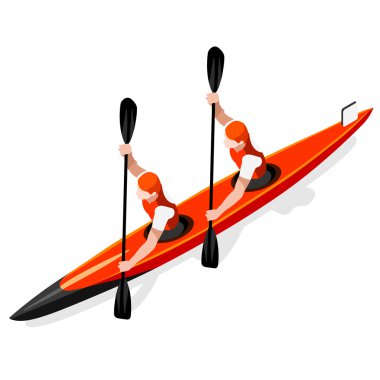 Olimpiyatlar Kayak Sprint Çiftler Yaz Oyunları Simge Set.3d Izometrik Kanocu Paddler.Sprint Kayak Spor Yarışması Race.Olympics Spor Infografik Kano Kayağı Vektör İllüstrasyon