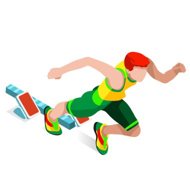 Olimpiyatlar Atletizm Spor Icon Set.Speed Concept.3d İzometrik Atlet.Sport of Athletics.Sporting Yarışması Race Runner.Olympics Spor Infografik Atletizm Vektör İllüstrasyon 100 Metre Dash Koşu