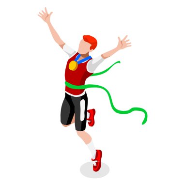 Koşu Kazanan Adam Atletizm Yaz Oyunları Simge Set.Win Concept.3d Izometrik Win Runner Athlete.Sport of Athletics Sporting Competition.Olympics Spor Infografik Atletizm Vektör İllüstrasyon