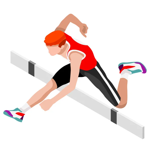 Icon Set.3D Isometric Athlete.Sporting Championship International Athletics Competition.Olympics Sport Infographic Athletics Hurdle Jumping Vector Illustration — стоковый вектор