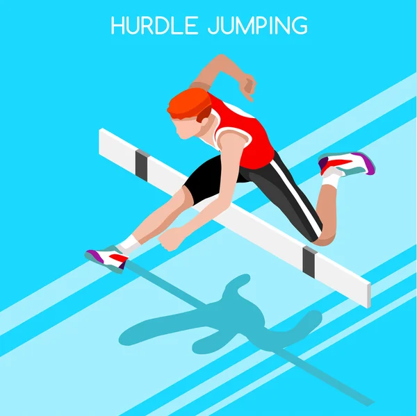 Olympische Atletiek hurdle Jumping zomer games icon set. 3D Isometrische atleet. Sporting Championship internationale Atletiek competitie. Olympische sport infographic Atletiek hurdle Jumping vector illustratie — Stockvector