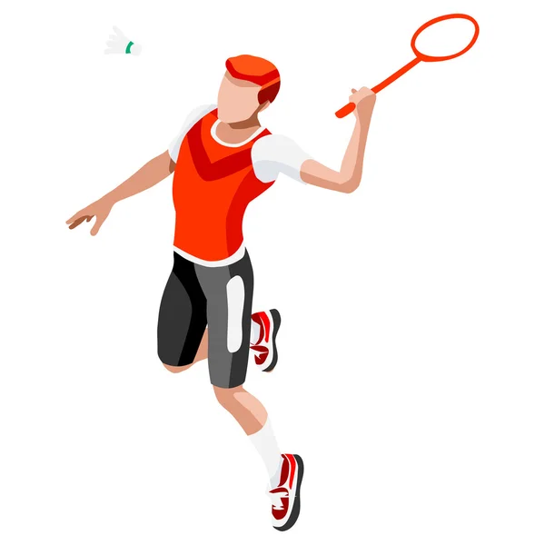 Olimpiadi Badminton Player Summer Games Icon Set.3D Isomric Badminton Player.Sporting Championship International Badminton Competition.Olimpiadi Infografica sportiva Badminton Vector Illustrazione — Vettoriale Stock