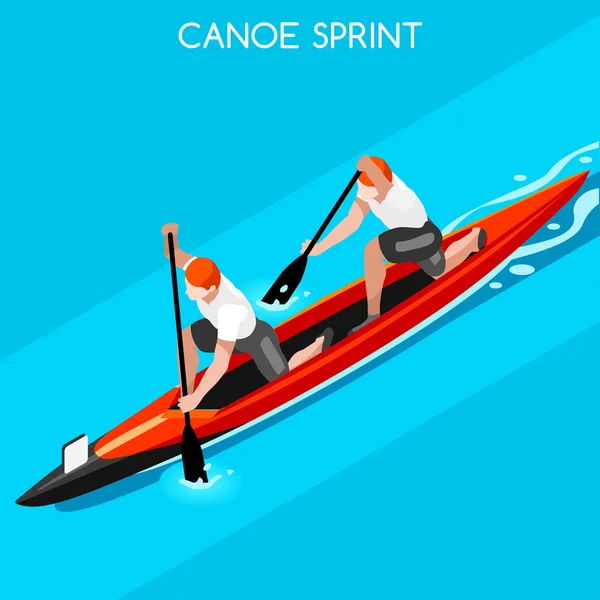 Olimpiadi Canoa Sprint Doppio Giochi Estivi Icona Set.3D Isomric Canoeist Paddler.Sprint Canoa Sporting Competition Race.Olympics Sport Infografica Canoa Vector Illustrazione — Vettoriale Stock