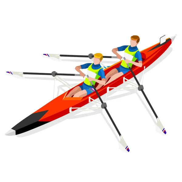 Olympics kanot Sprint rodd sommar spel Ikonuppsättning. 3D Isometrisk kanotist paddlare. Sprint rodd kanot idrottsliga konkurrens Race. Olympics sport infographic kanot rodd vektor illustration — Stock vektor