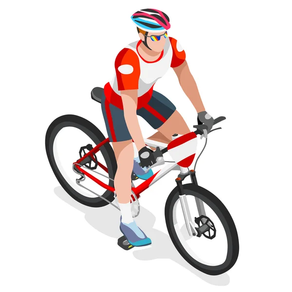 Jeux Olympiques VTT Cycliste Cycliste Athlète Jeux d'été Icône Set.Mountain Bike Cycling Concept.3D Isometric Sporting Bicycle Competition Race.Olympics Sport Cyclisme Infographie vectorielle Illustration . — Image vectorielle