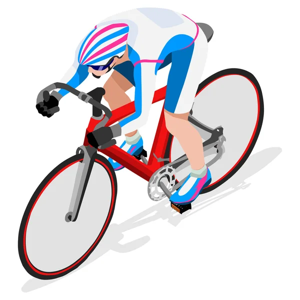 Olympics Track Cyclist Bicyclist Athlete Summer Games Icon Set.Track Cycling Speed Concept.3D Isométrico Athlete.Sporting Bicycle Competition.Olympics Deporte Infografía Ciclismo Pista Carrera Vector Ilustración . — Vector de stock