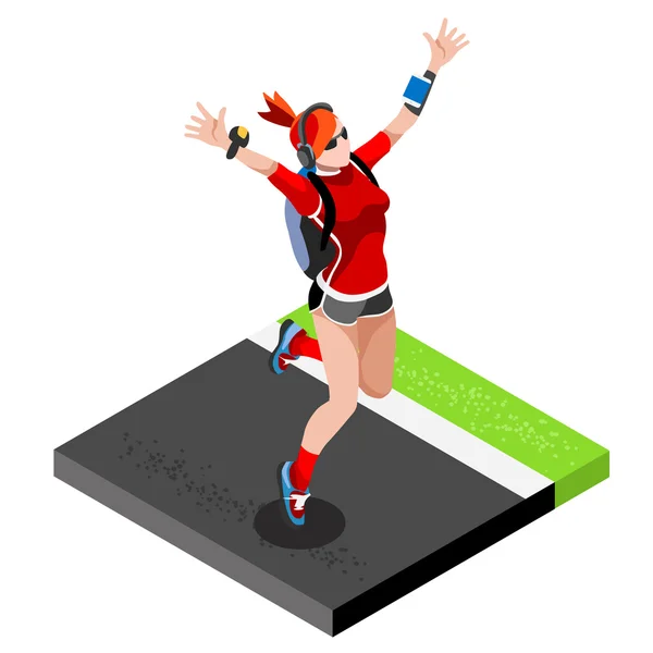 Спортивная тренировка марафонских бегунов Бегуны-легкоатлеты готовятся к международным соревнованиям. 3D плоский изометрический марафон Тренажерный зал Векторное изображение . — стоковый вектор