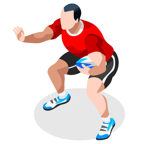 Olympische Rugby Sevens zomer spelletjes icon set. 3D Isometrische speler atleet. Sporting Championship internationale rugby competitie. Olympische sport infographic Rugby Zevens vector illustratie — Stockvector