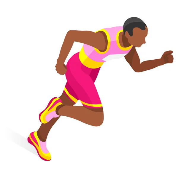 Бег на 100 метров Dash of Athletics Sports Icon Set.Speed Concept.3D Isometric Athlete.Sport of Athletics.Sporting Competition Race Runner.Olympics Sport Infographic Track Field Vector Illustration — стоковый вектор