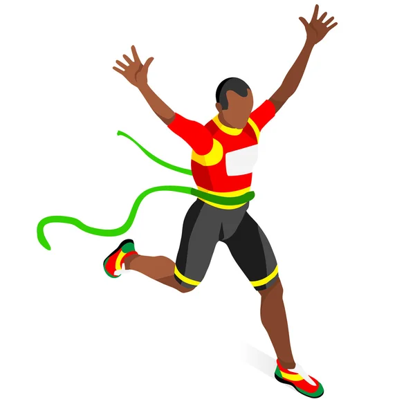 Running winnaar Atletiek zomer games icon set. winnende concept. 3D Isometrische Win runner atleet. sport van atletiek sportieve competitie. Olympische sport infographic Track veld vector illustratie — Stockvector