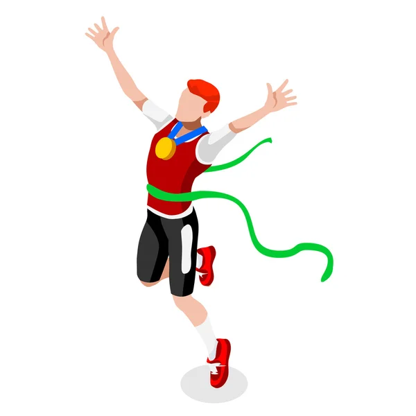 Running Winning Man Athletics Summer Games Icon Set .Win Concept.3D Isométrico Win Runner Athlete.Sport of Athletics Competencia deportiva.Olimpiadas Deporte Infografía Track Field Vector Illustration — Archivo Imágenes Vectoriales