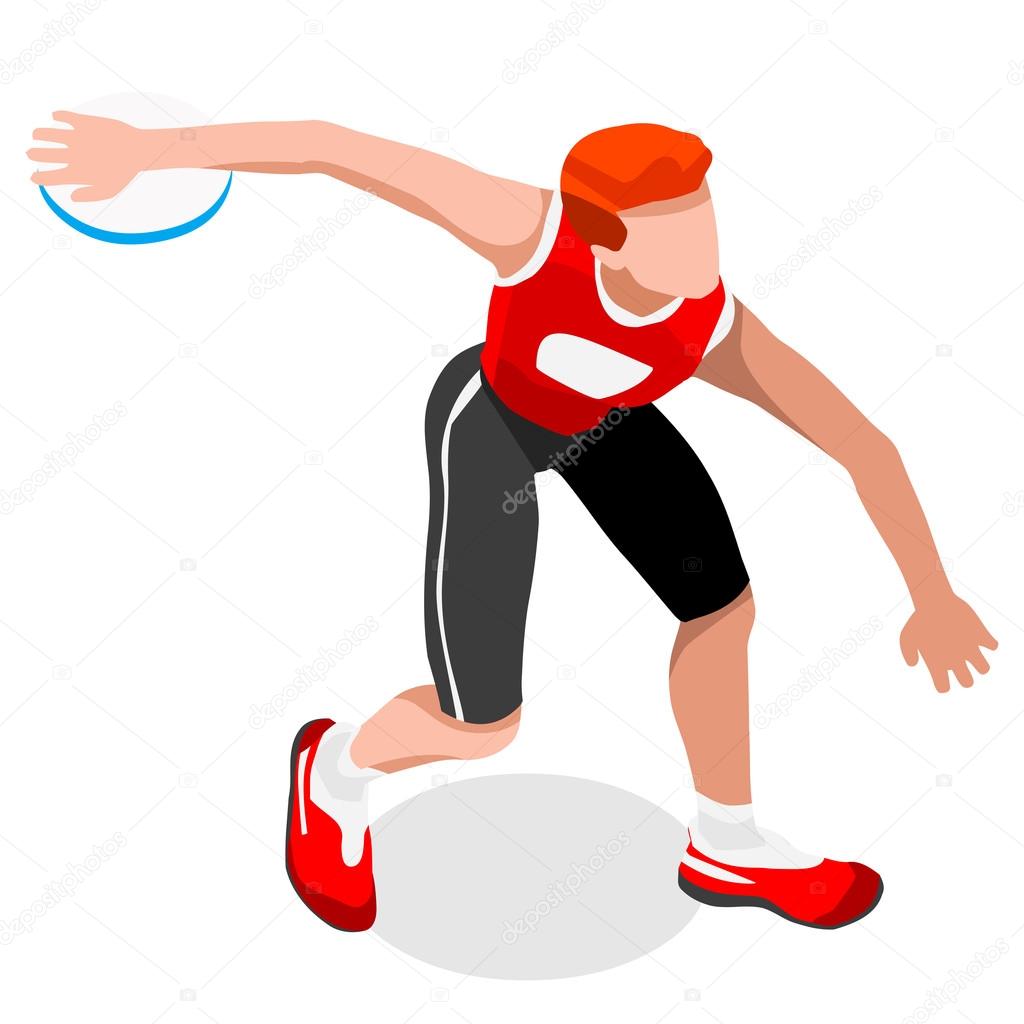 Olympics Athletics Discus Throw Summer Games Icon Set.3D Isometric Athlete.Sporting Championship International Competition.Olympics Sport Infographic Discus Throw Athletics Vector Illustration