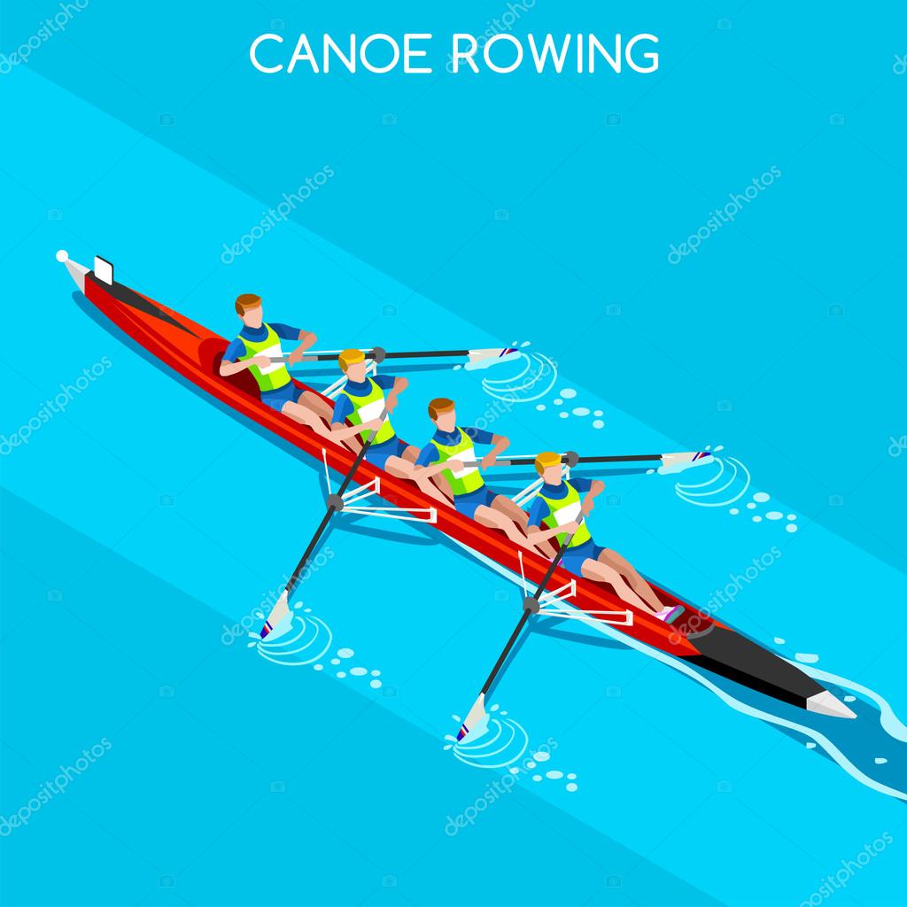 Olympics Canoe Rowing Without Coxswain Four Summer Games Icon Set.3D ...