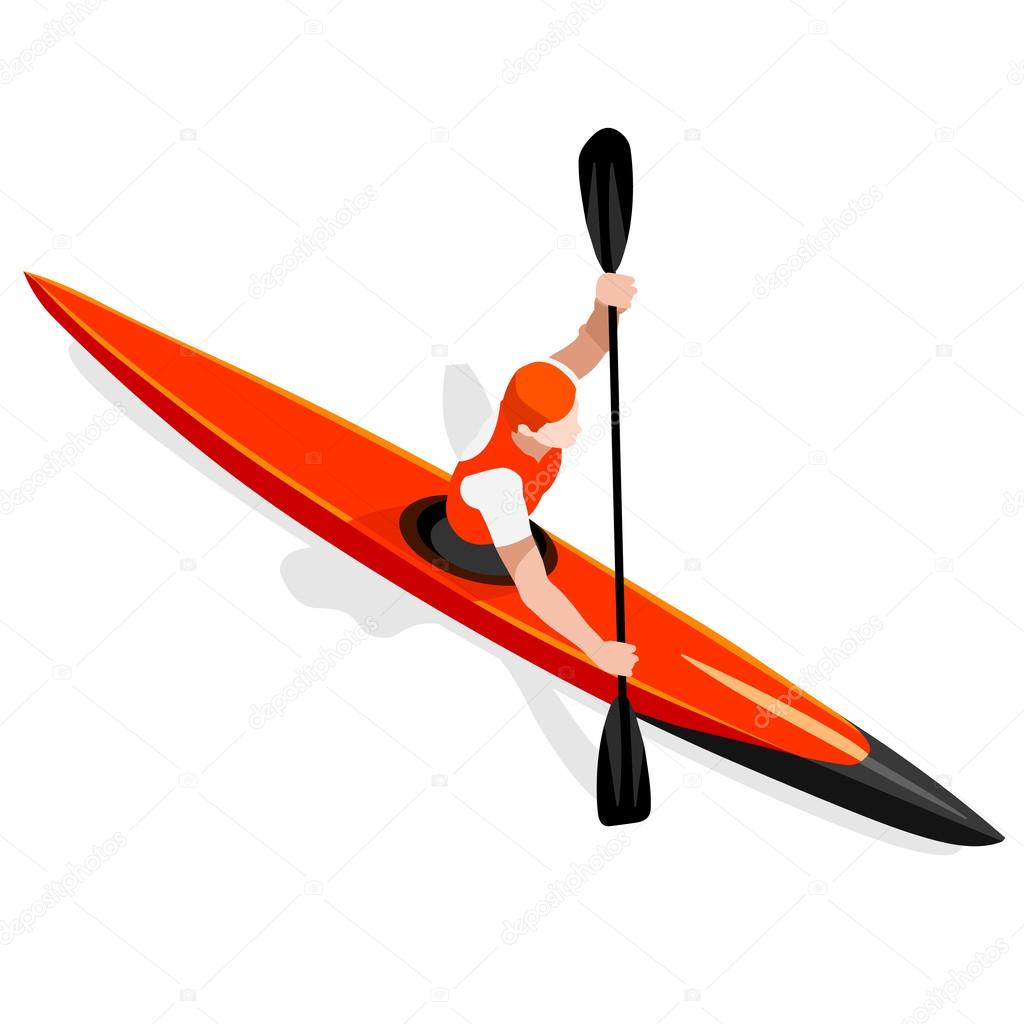 Olympics Kayak Sprint Summer Games Icon Set.3D Isometric Canoeist