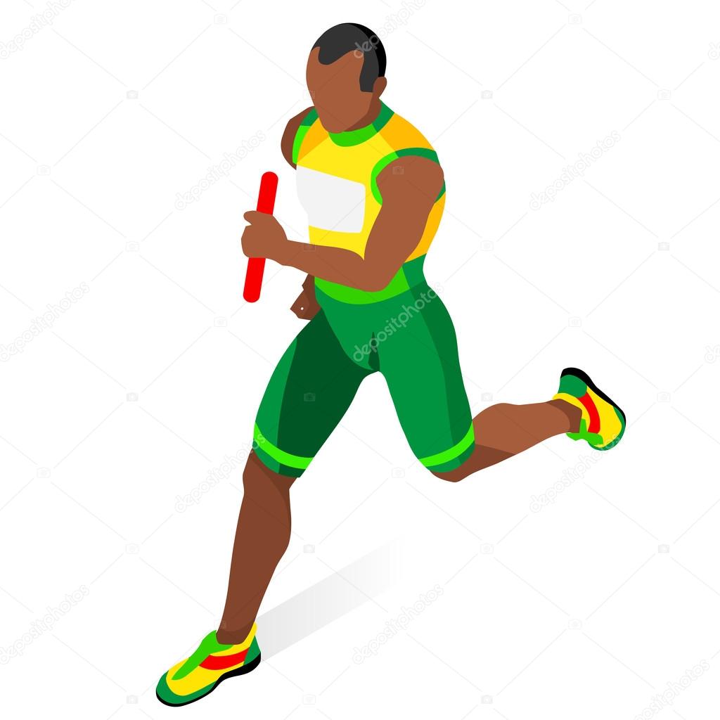 Olympics Running Men Relay of Athletic Sports Icon Set.Speed Concept.3D Isometric Athlete.Sport of Athletics.Sporting Competition Race Runner.Olympics Sport Infographic Track Field Vector Illustration.
