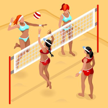 Simge Set.3d izometrik plaj Volleyball.Sporting Şampiyonası uluslararası plaj voleybolu Competition.Olympics spor Infographic voleybolu vektör çizim plaj voleybolu oyuncu spor