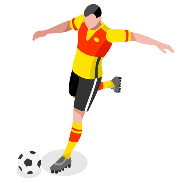 Soccer Striker Player Athlete Sports Icon Set.3D Isometric Field Soccer Match and Players.Sporting International Competition Championship.Olympics Sport Soccer Infographic Football Vector — Stock Vector