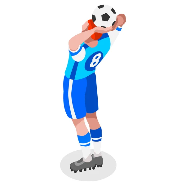Soccer Throw Player Athlete Sports Icon Set.3D Isometric Field Soccer Match and Players.Sporting International Competition Championship.Olympics Sport Soccer Infographic Football Vector Illustration — Stock Vector