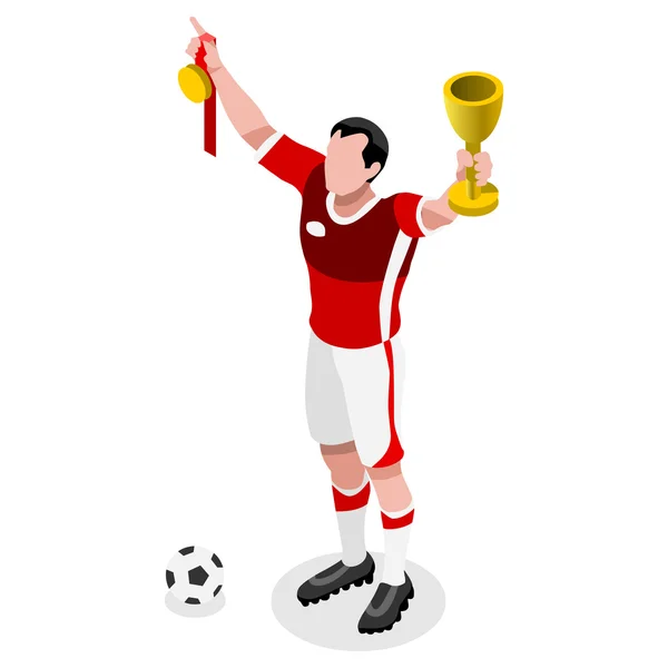 Ποδόσφαιρο νικητής παίκτης αθλητής σπορ εικονίδιο Set. 3D ισομετρικό ποδόσφαιρο παίκτες της ομάδας. αθλητικό παγκόσμιο πρωτάθλημα αγώνων ποδοσφαίρου — Διανυσματικό Αρχείο