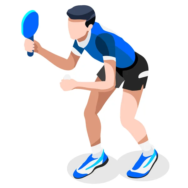 Letní hrátky stolní tenis sada ikon. 3D izometrická ping pong atlet. sportovní šampionát Mezinárodní konkurence — Stockový vektor