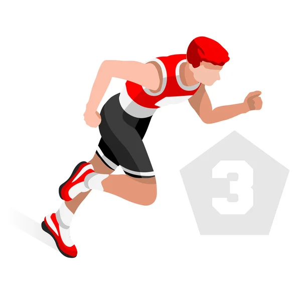 Riathlon Zomerspelen icon set. 3D Isometrische witte man atleet triatleet. modern triathlon running zwemmen weg fietsen sportieve competitie. Olympische sport infographic-triatlon vector afbeelding — Stockvector