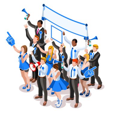 Election Infographic Cheering Supporters Vector Isometric People clipart