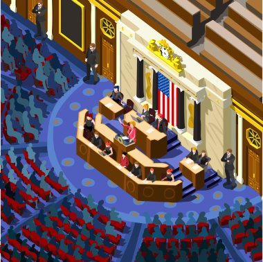 Seçim Infographic Kongre Salonu Us Vektör Izometrik İnsanlar