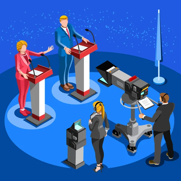 Election News Infographic Live Stream Vector Isometric People — Stock Vector