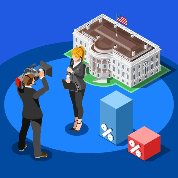 Election News Infographic White House Vector Isometric People — Stock Vector