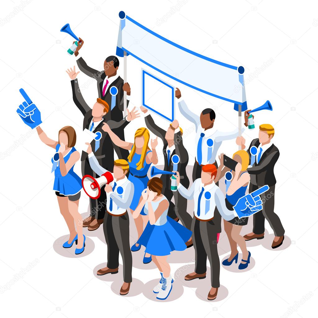 Election Infographic Cheering Supporters Vector Isometric People