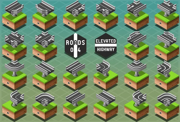 Carretera elevada isométrica en terreno verde — Archivo Imágenes Vectoriales