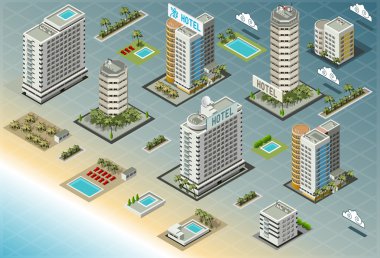 İzometrik Seaside binalar