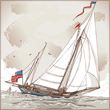 Vintage View of American Yacht in Regatta clipart