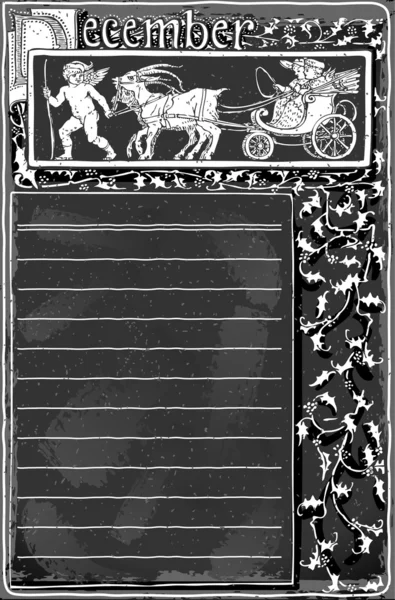 用黑板上的马车丘比特老式 12 月页 — 图库矢量图片