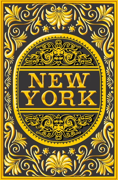 Vintage New York Label Plaque, Black and Gold — Stock Vector