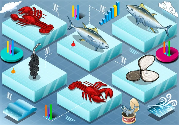 Infographie isométrique de la vie marine — Image vectorielle